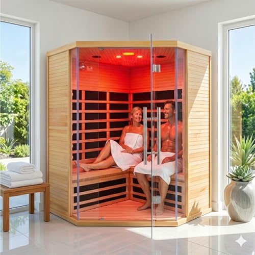 Homsido Corner Infrared Sauna for Small Spaces 3-4 Person Low EMF Home Sauna Indoor with 2880W Carbon Heating Panels